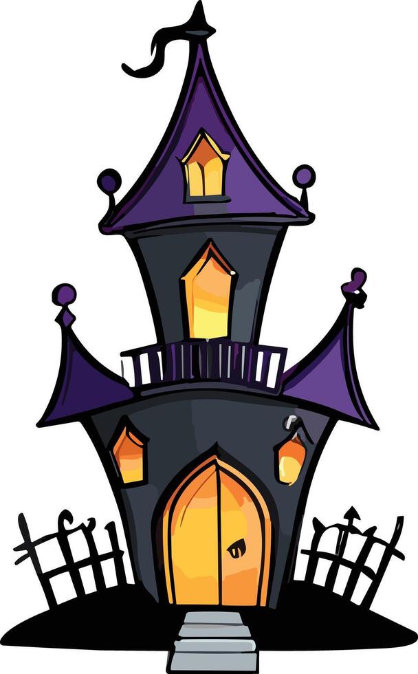 Haunted house illustration with spooky features and vibrant colors vector