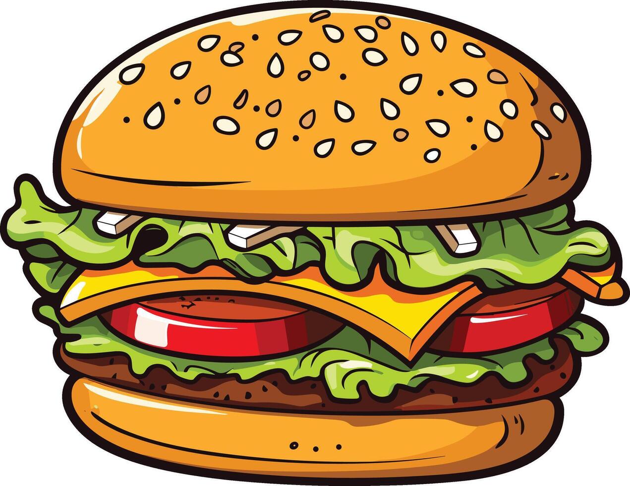 Delicious cheeseburger with fresh ingredients and sesame bun vector