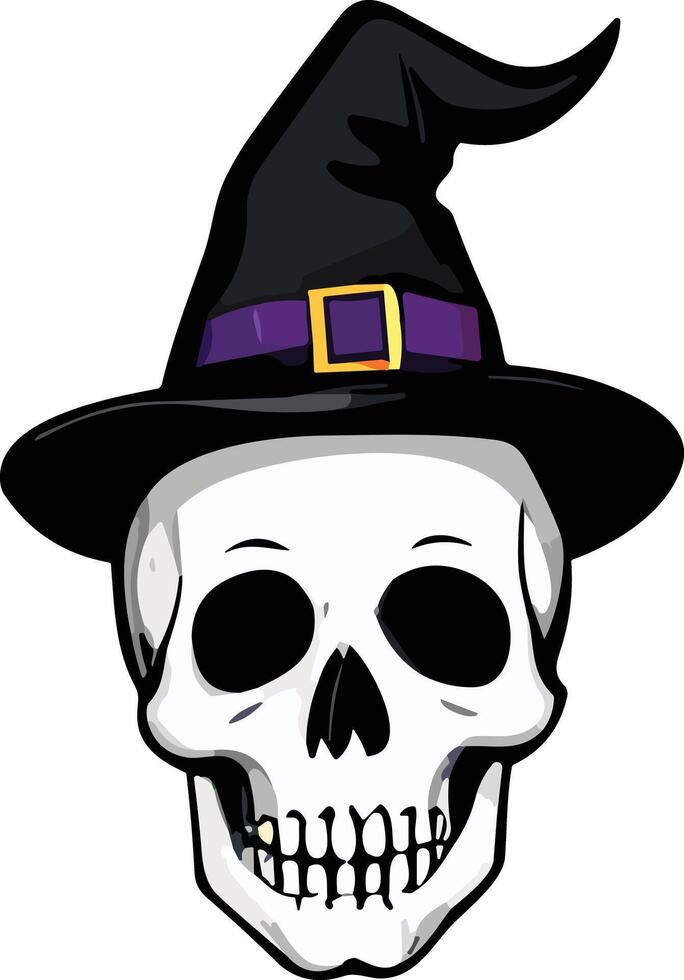 Skull wearing a witch hat for Halloween decorations vector