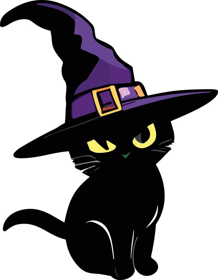 Black cat wearing a wizard hat during Halloween festivities vector