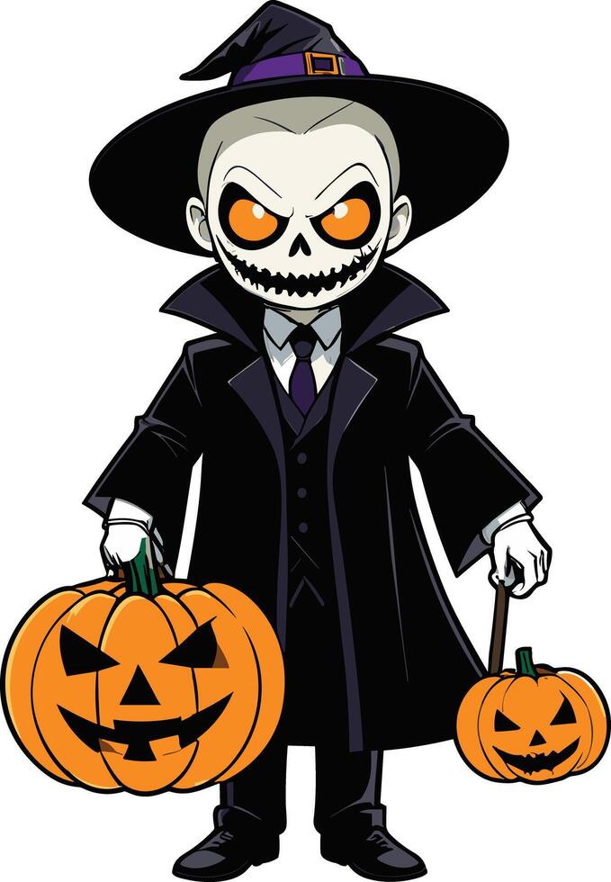 Spooky character with pumpkins for Halloween vector