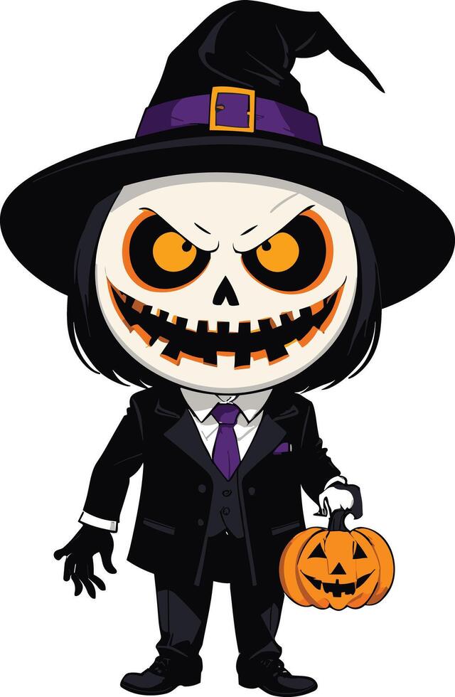 Fun Halloween character with pumpkin and witch hat vector