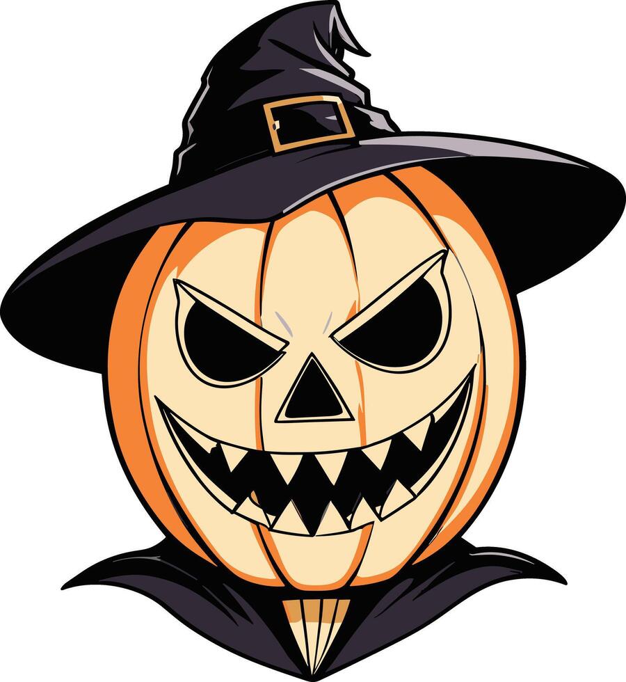 Pumpkin with witch hat and menacing smile for Halloween celebration vector