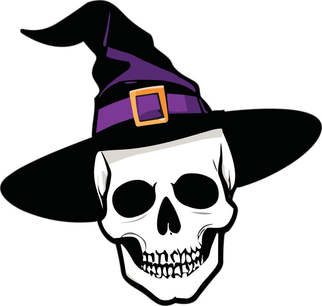 Skull wearing a witch hat for Halloween celebration decor vector