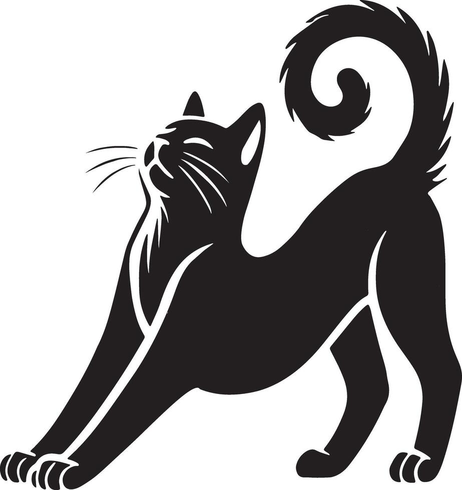 Cat stretching Design Silhouette Art Illustration On A White Background vector
