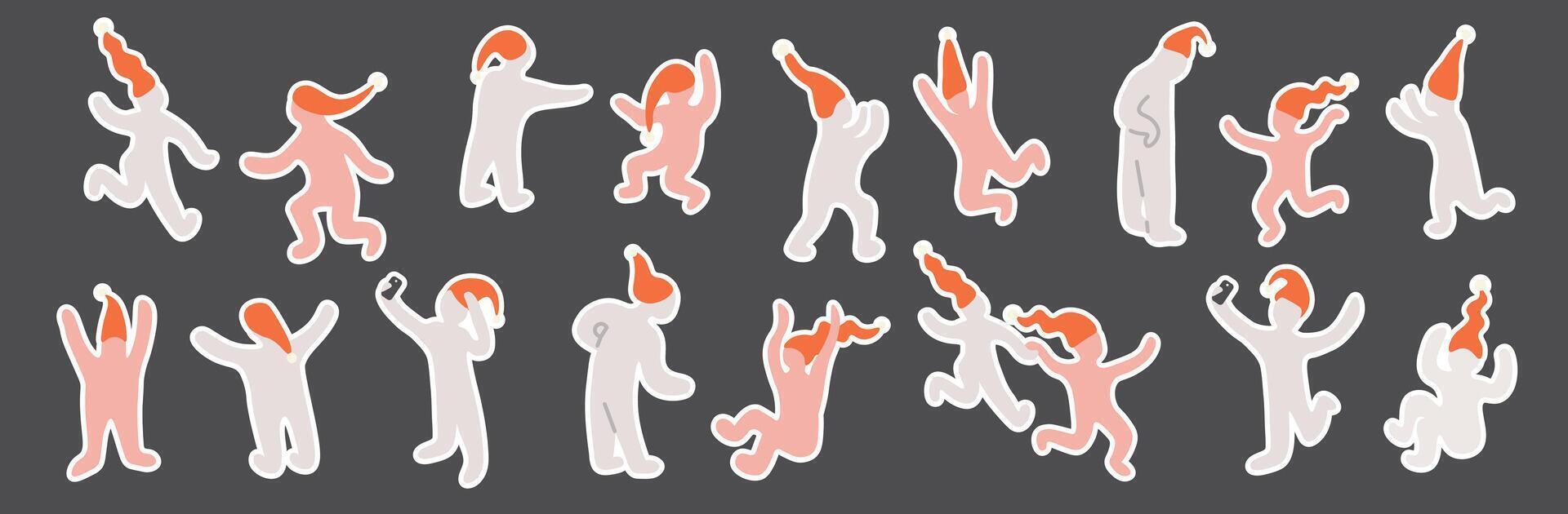 cute people in Santa's hats sticker pack vector