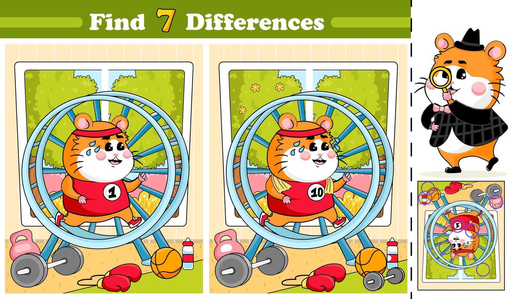 Logical activity page for kids featuring featuring a cute hamster running in a wheel vector
