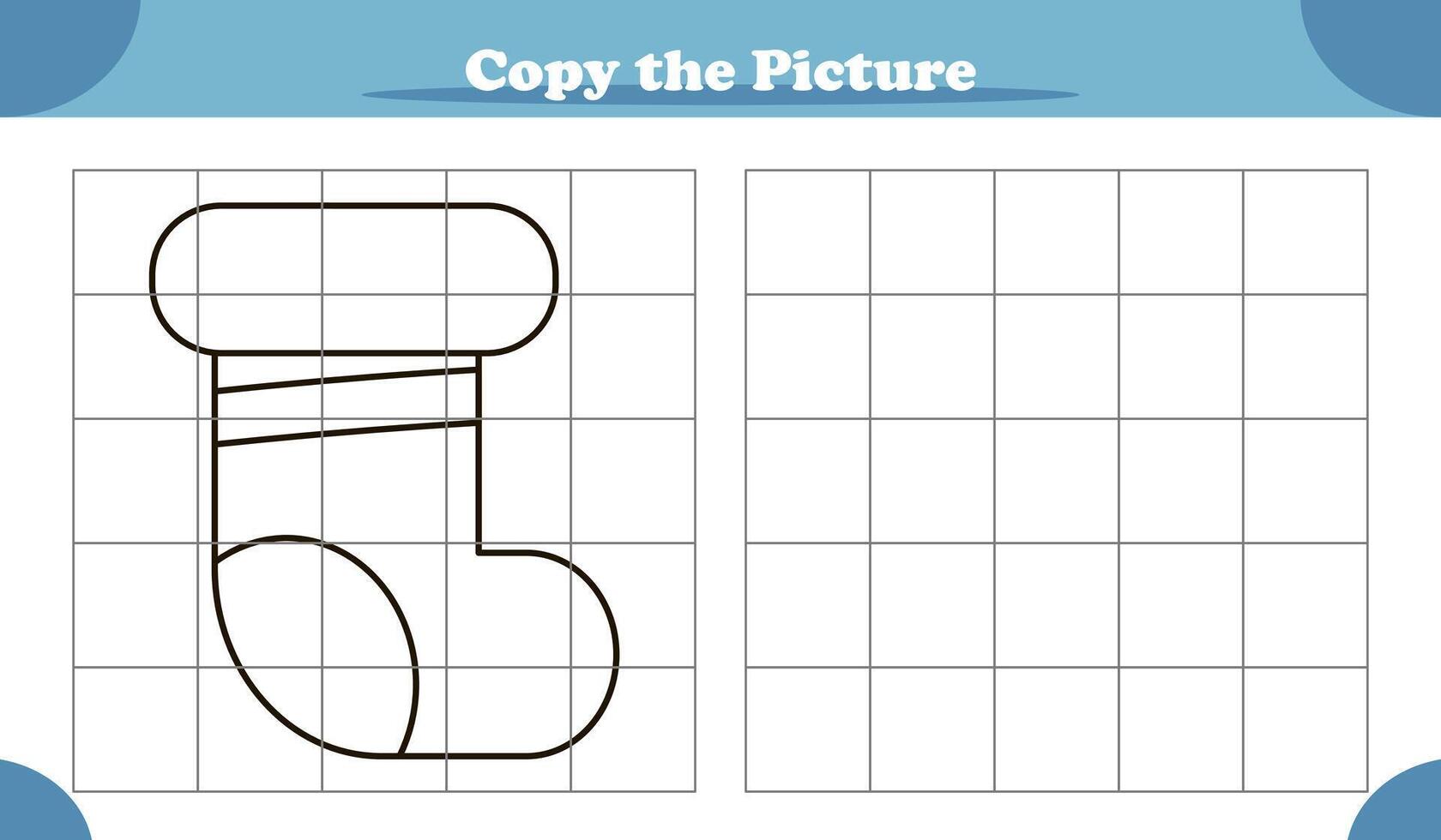 Copy the image activity game for kids with Christmas sock in cartoon style vector
