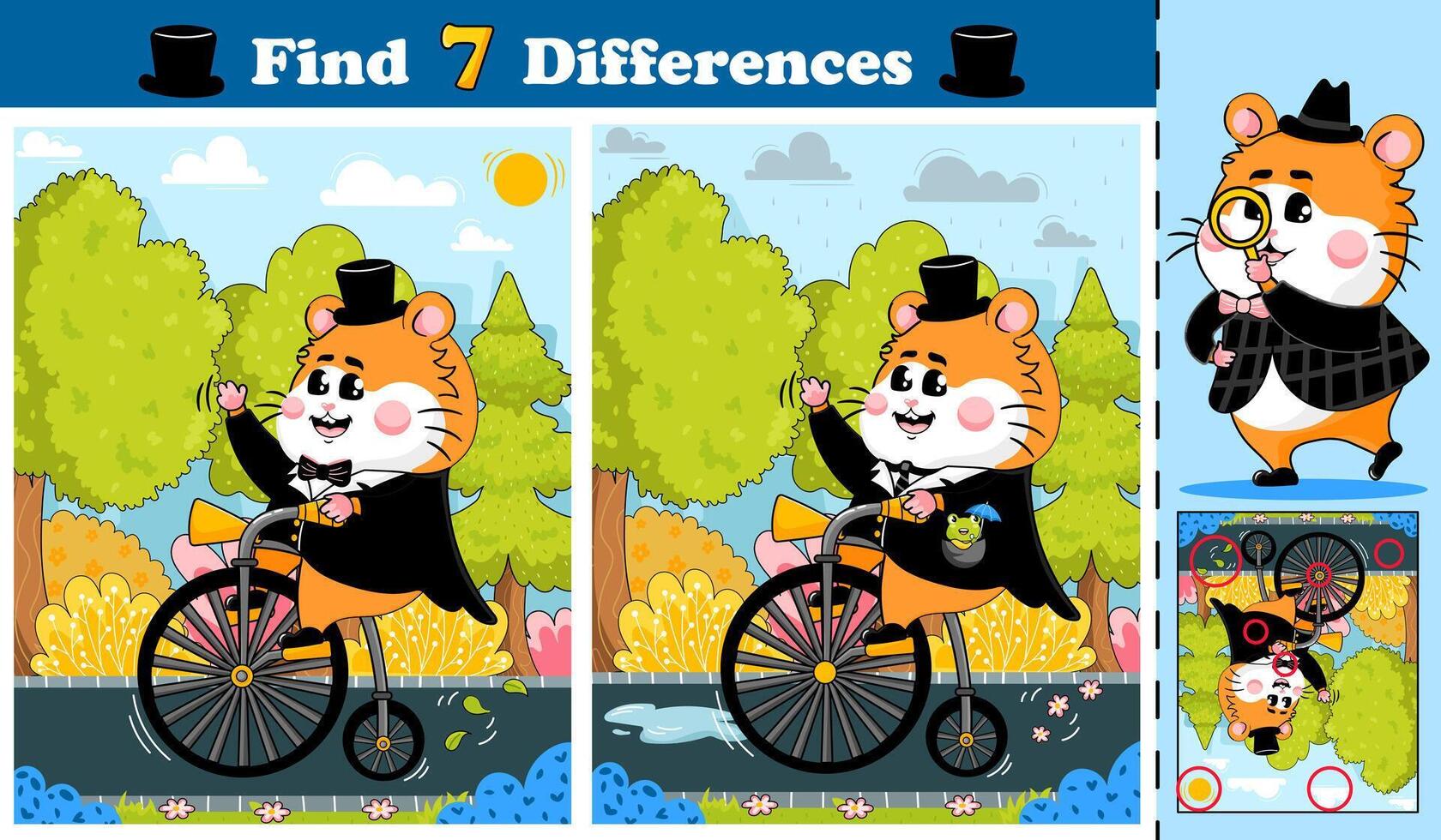 Logical activity page for kids featuring a cute hamster character riding bicycl vector