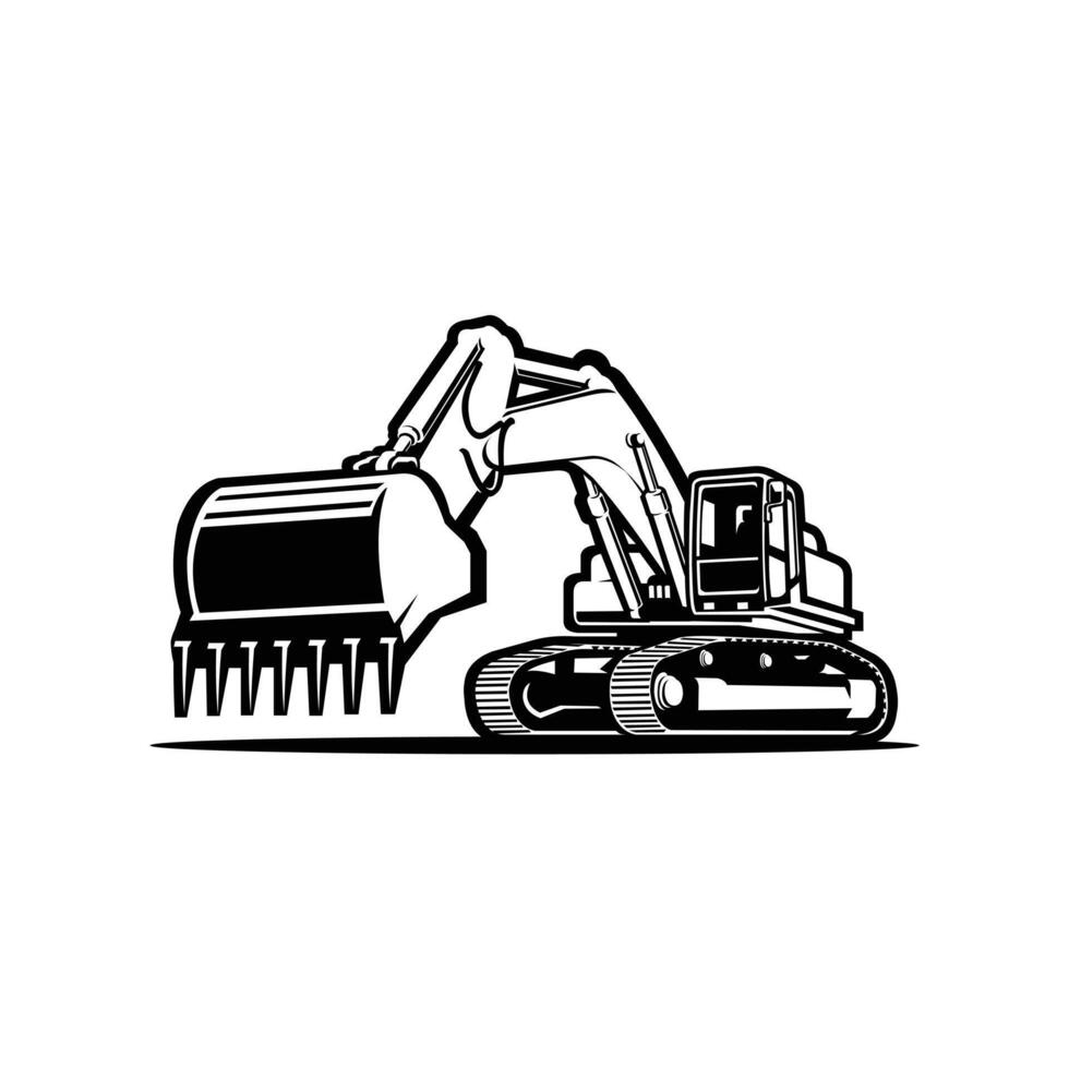 Excavator Art Illustration Isolated. Monochrome Silhouette of Excavator in White Background vector