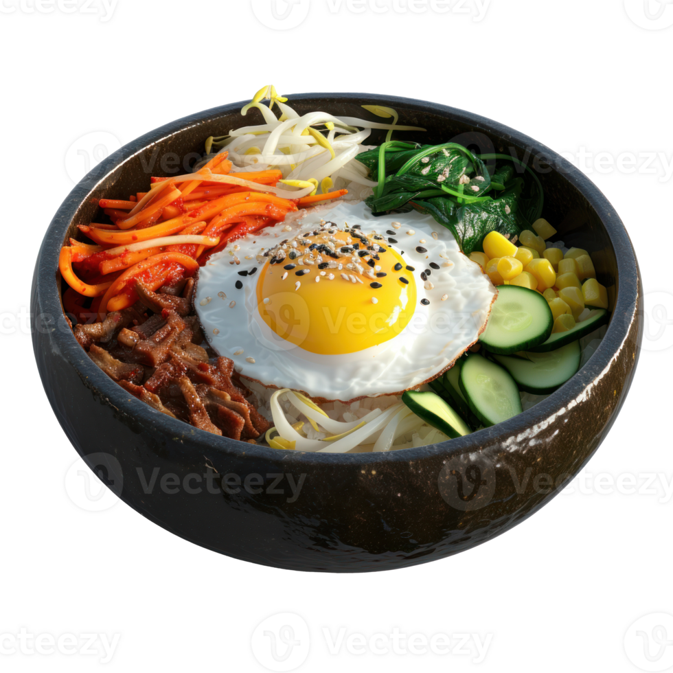 Bibimbap Rice with vegetables, meat, and a spicy chili paste, often topped with an egg png