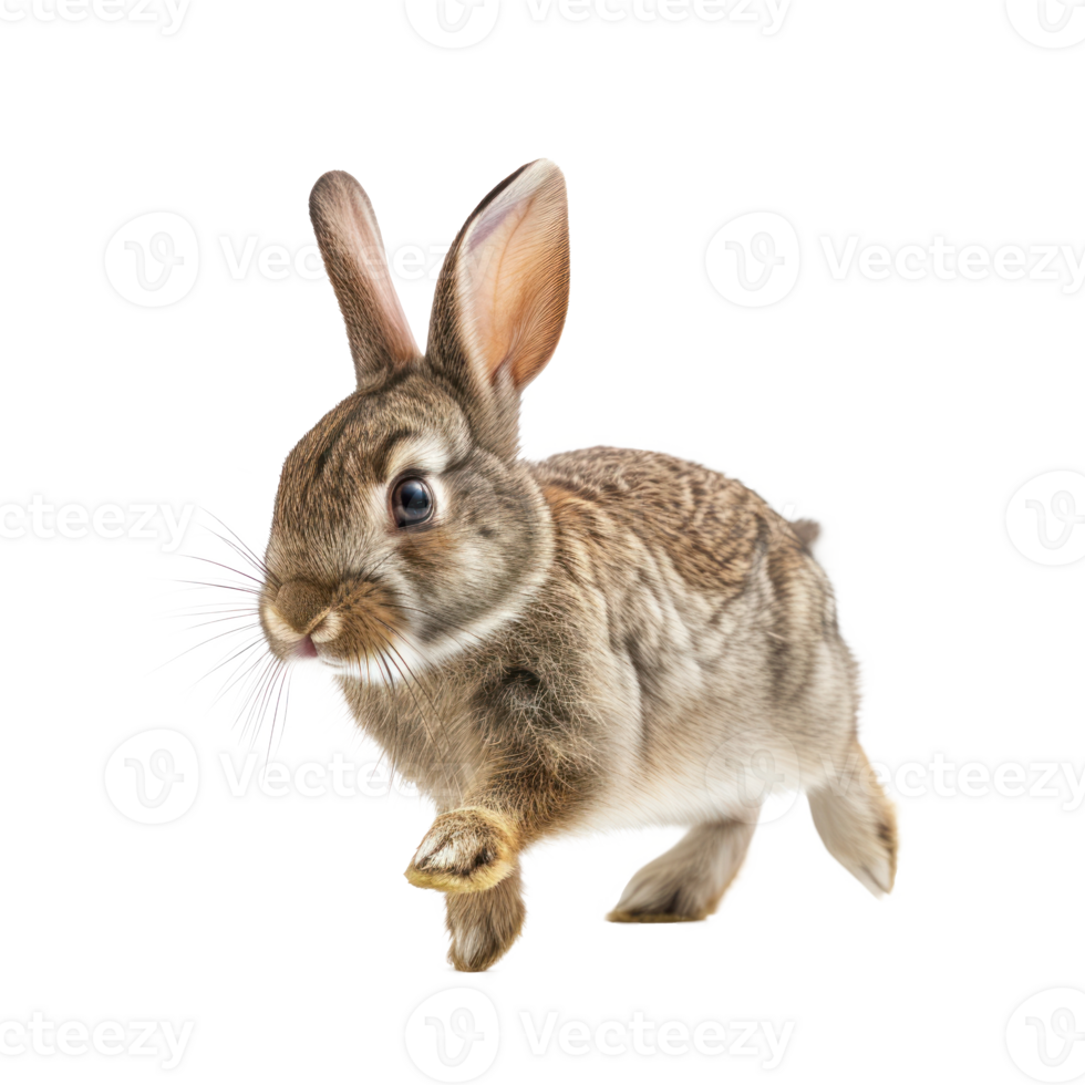 a rabbit run , elevation front view , isolated on transparent background png