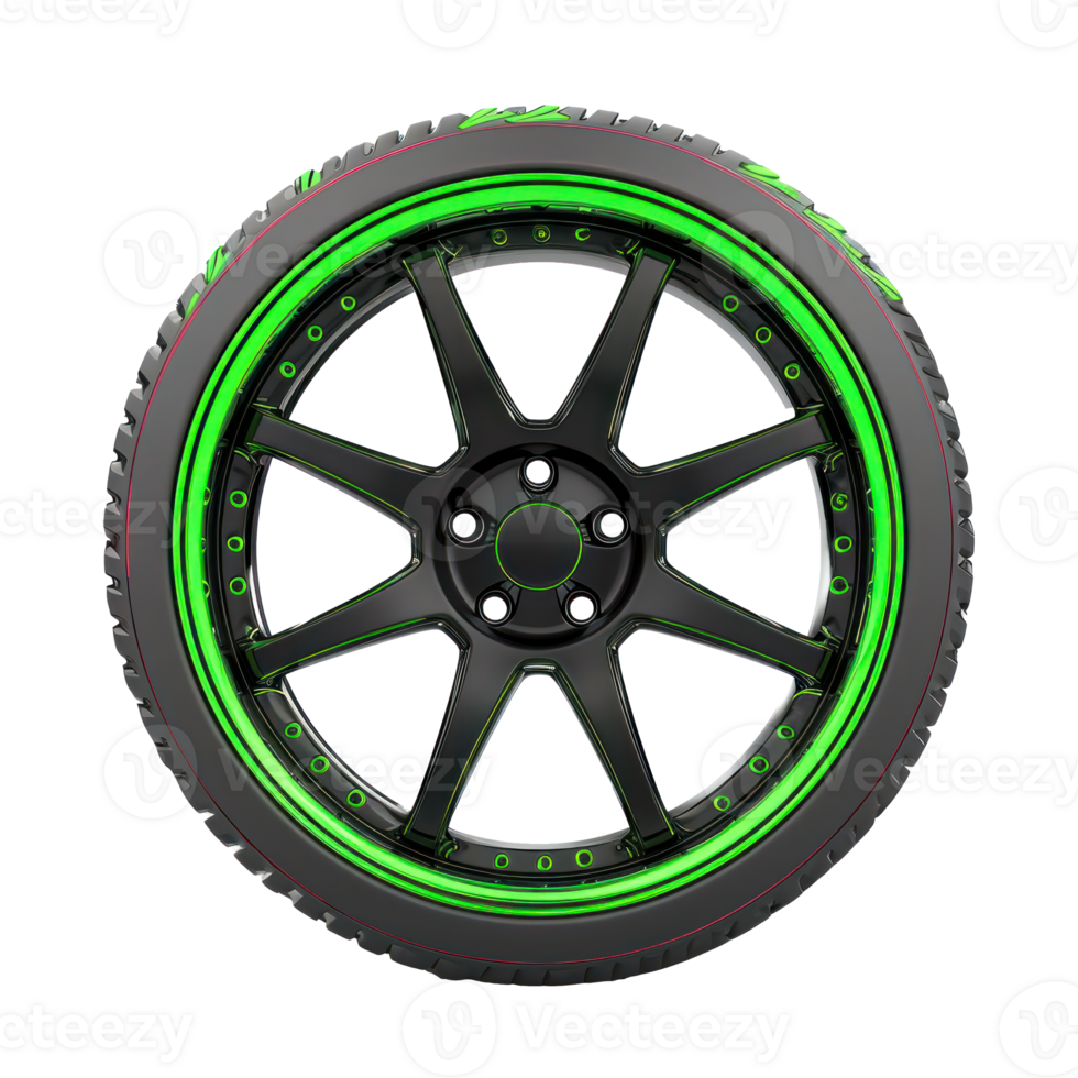racing car wheels with green discs isolate on transparent background png
