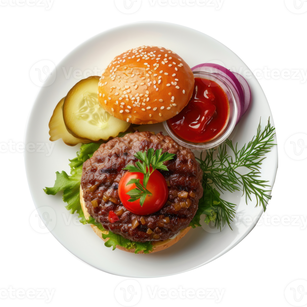 Hamburger Swedish dish on a white plate, on a transparent background png