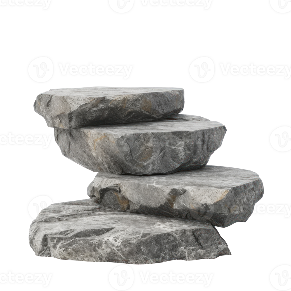 rock podium for product presentation. Natural beauty pedestal, grey color, relaxation 3d illustration on a transparent background png