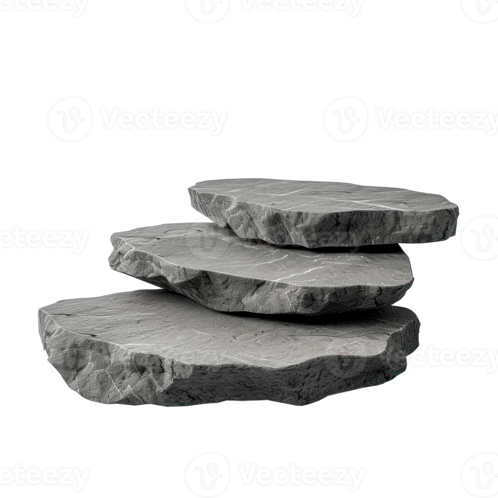 rock podium for product presentation. Natural beauty pedestal, grey color, relaxation 3d illustration on a transparent background png