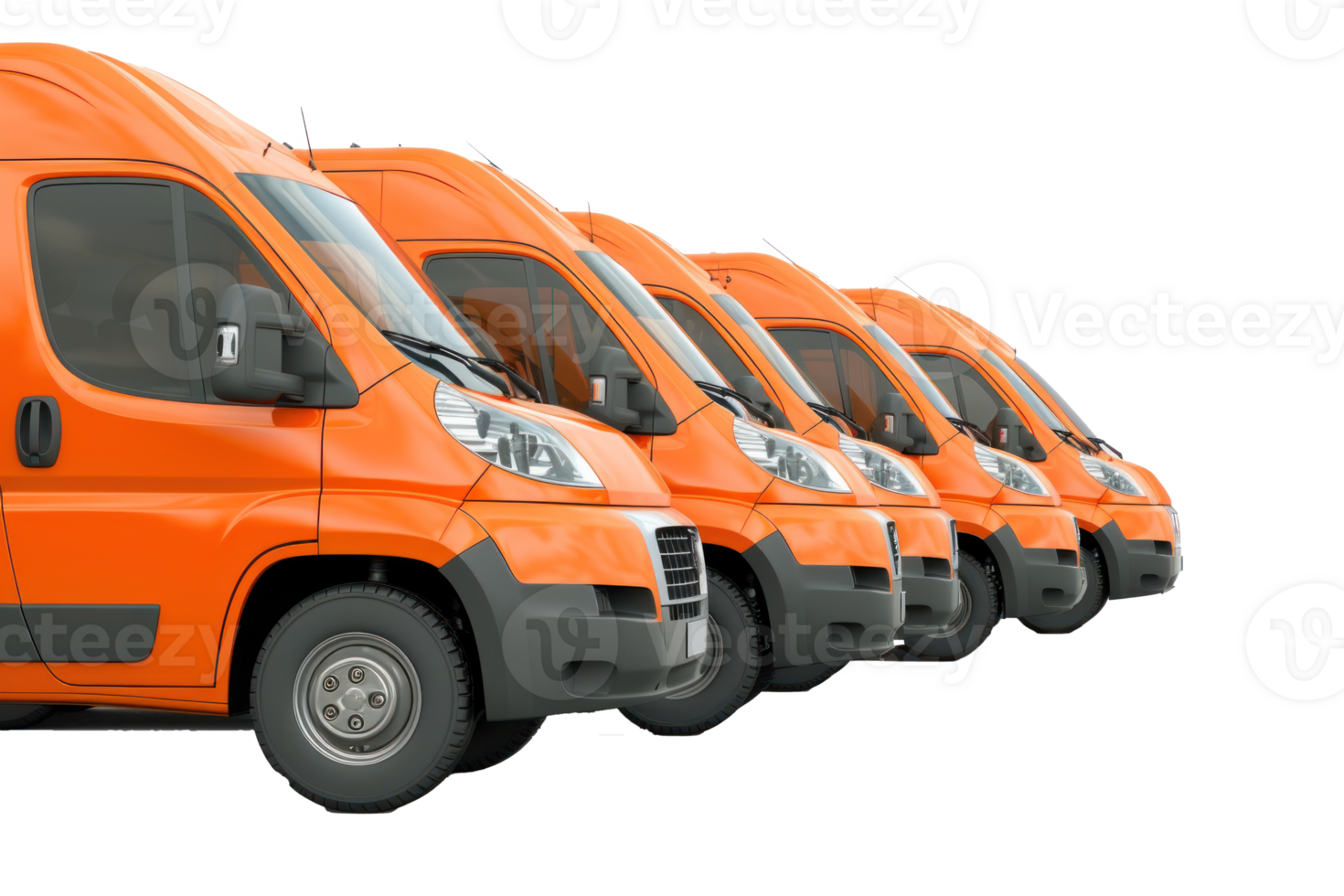 a row of orange delivery van on transparent background png
