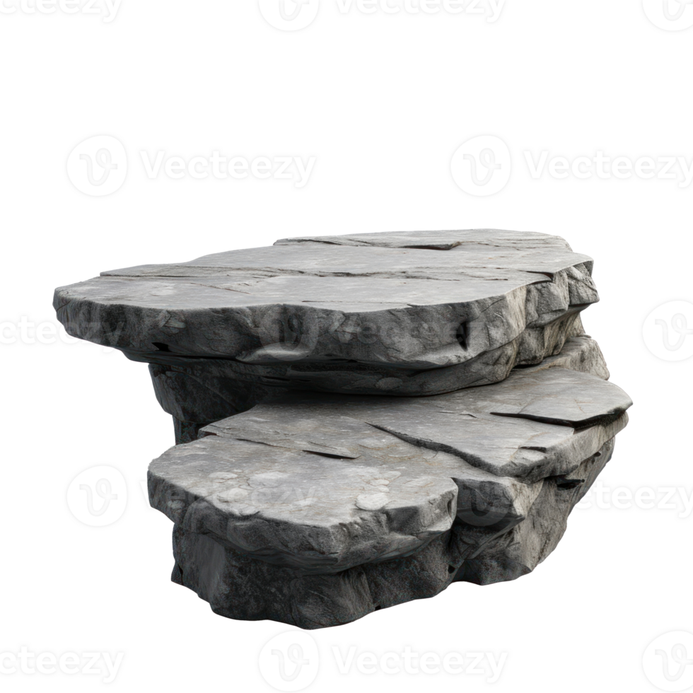 rock podium for product presentation. Natural beauty pedestal, grey color, relaxation 3d illustration on a transparent background png
