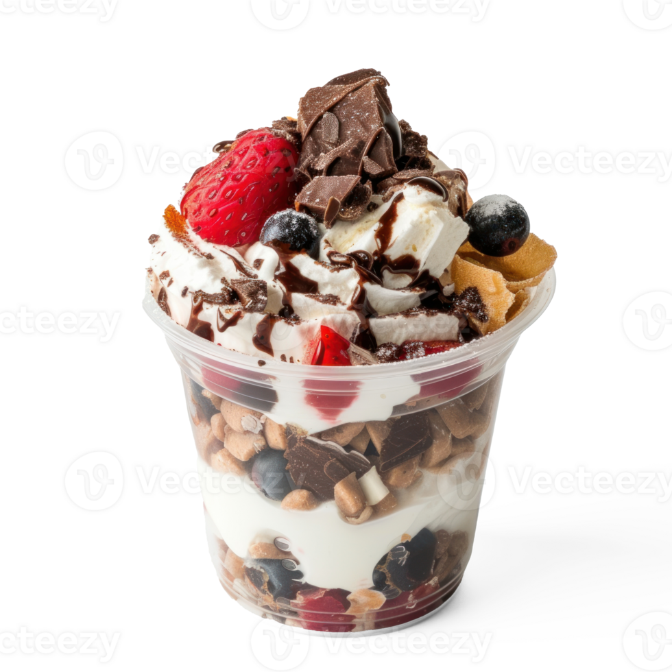 Photo of party dessert cup with dessert in white transparent cup, HD photography, transparent background png