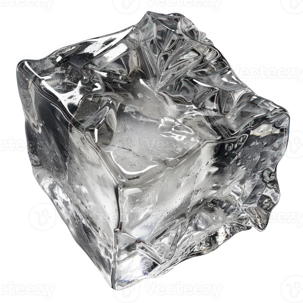 A central ice block, captured with a close-up and macro lens, against a transparent background png