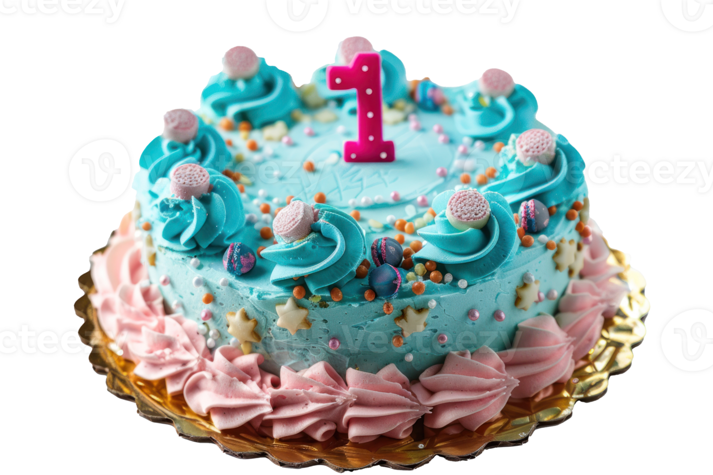 small cake one year birthday on transparent background png