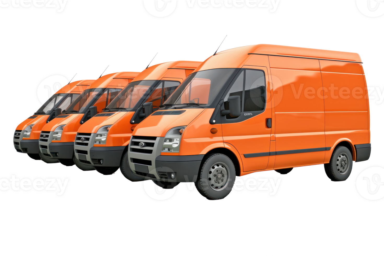 a row of orange delivery van on transparent background png