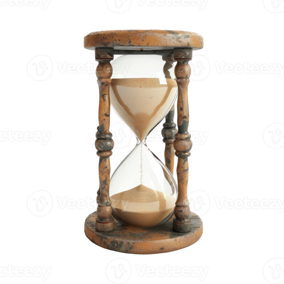 A classic hourglass with sand flowing through it isolated on transparent background png
