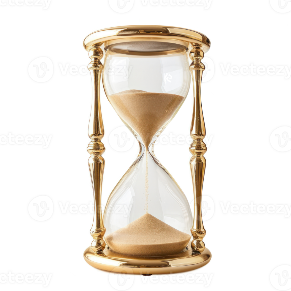 A classic hourglass with sand flowing through it isolated on transparent background png