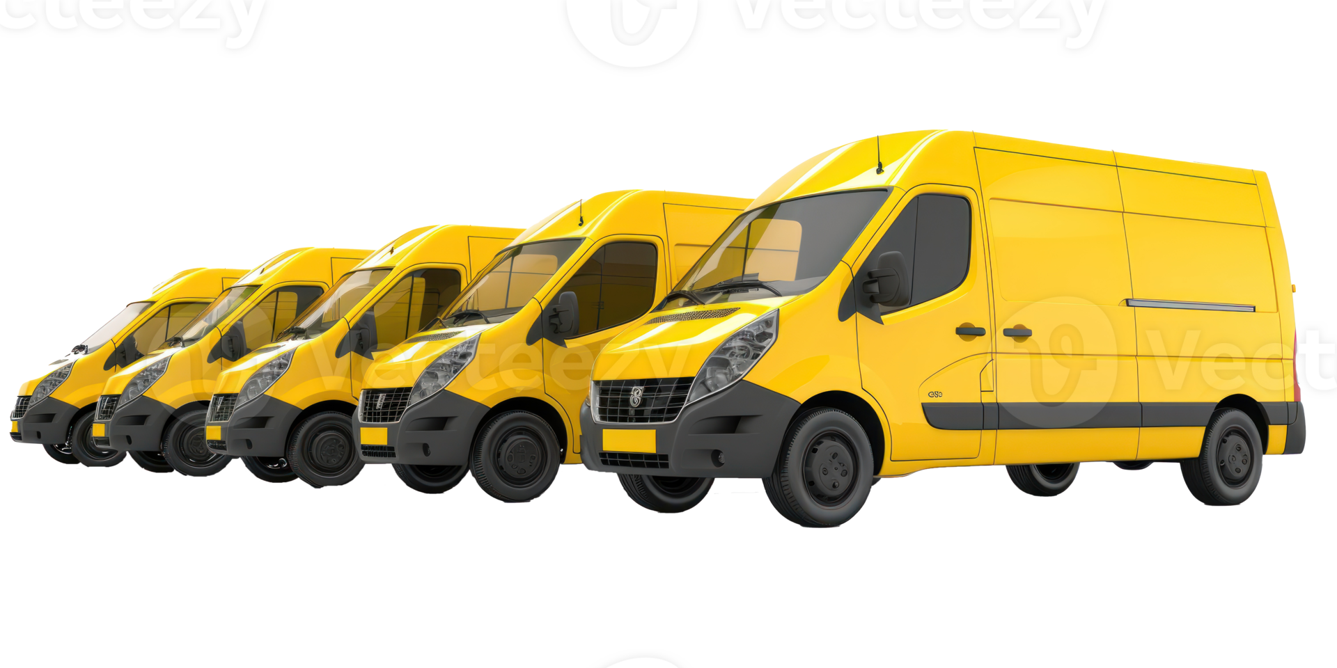 a row of yellow delivery van on transparent background png
