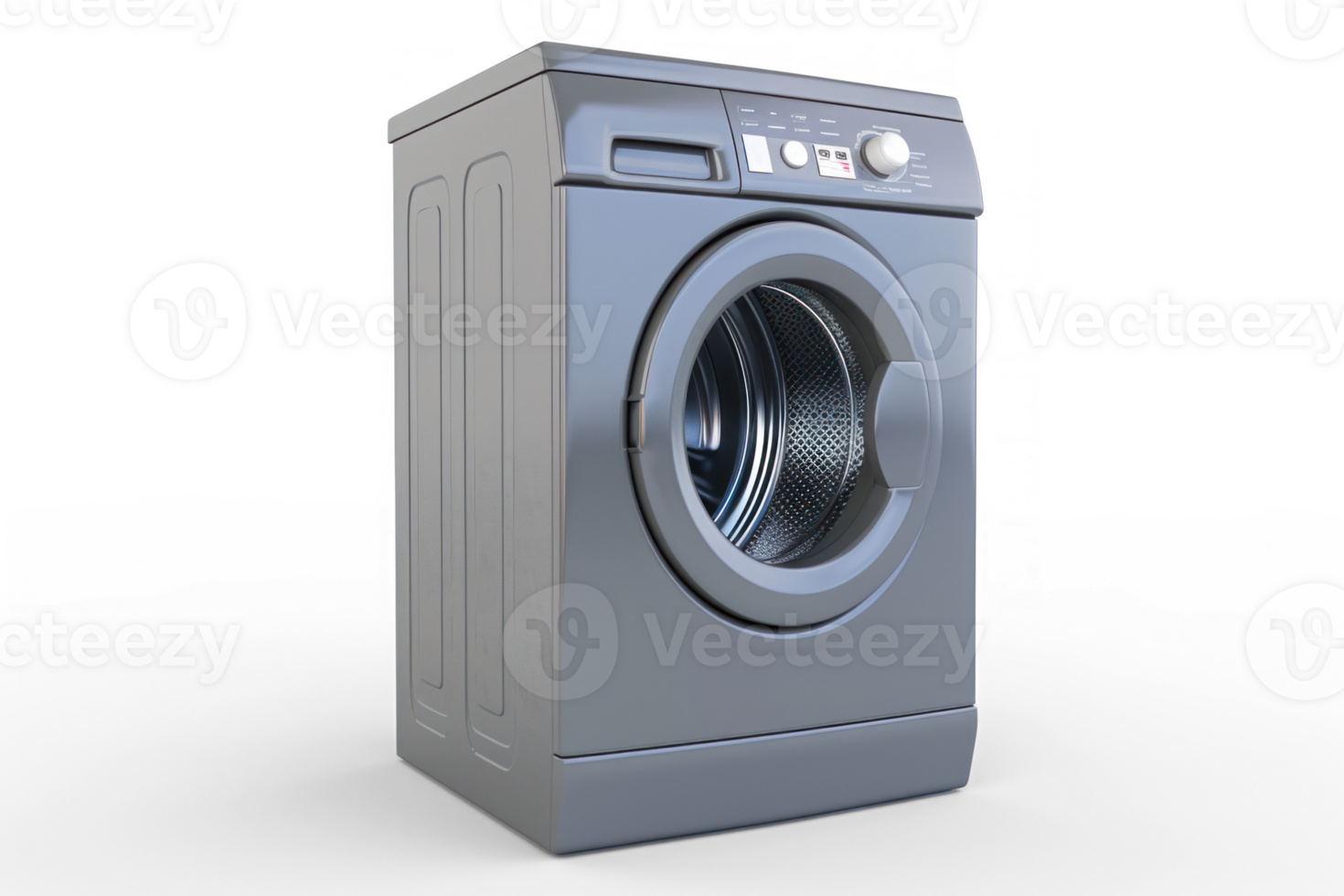 grey washing machine with closed door on a transparent background png