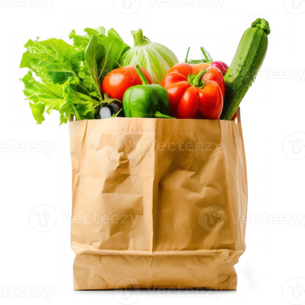 Shopping paper bag full of vegetable on transparent background png