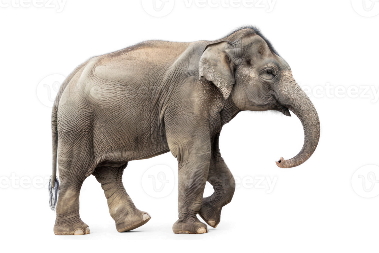 side view cute young Indian elephant trunk upwards no background png
