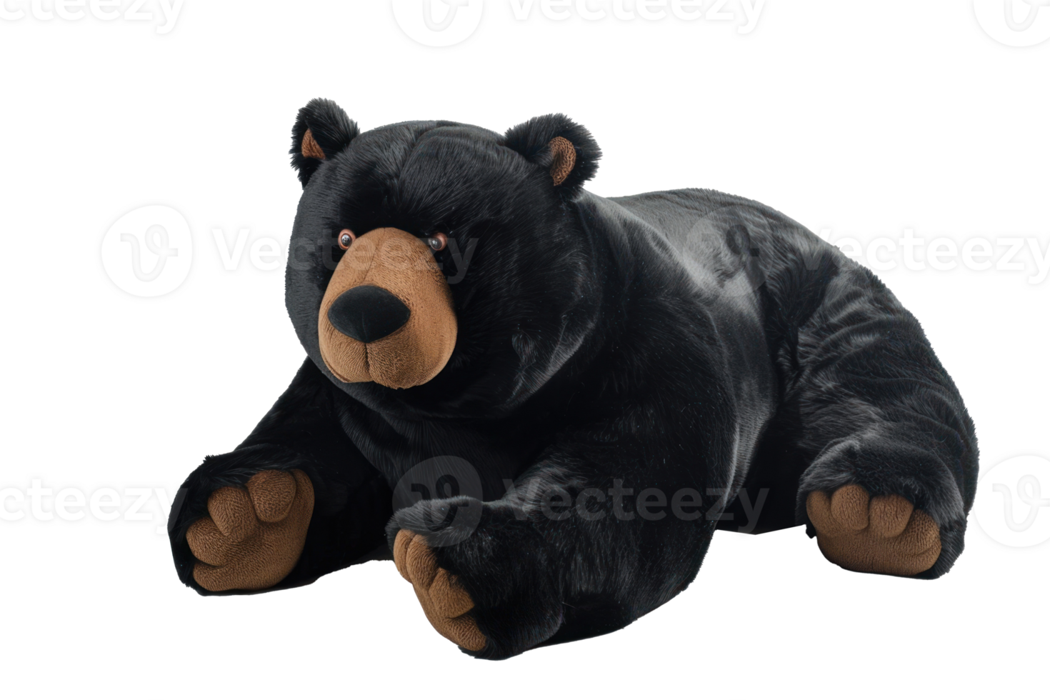 prone Black brown bear, brown mouth black body, super soft plush,plush texture,fluffy,realistic textures, Long plush main material, on transparent background png