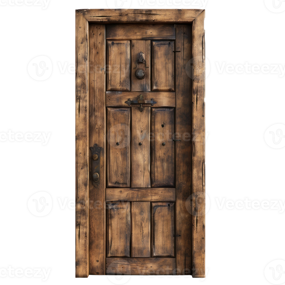 wooden door close isolate on transparent background png