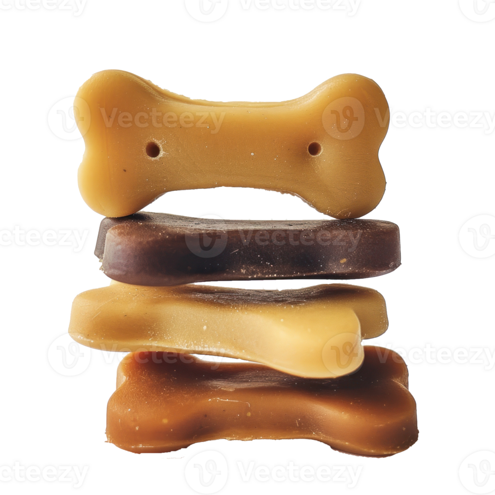 3 dog bone shaped dog treats stack on transparent background png