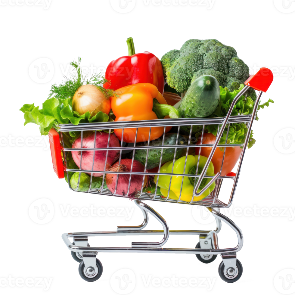 Shopping cart full of vegetable on transparent background png