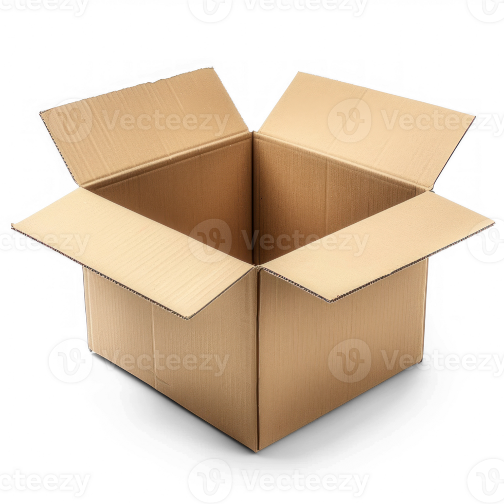 a cardboard box that closes from the top forward, size 39x25x18cm, isolated transparent background png