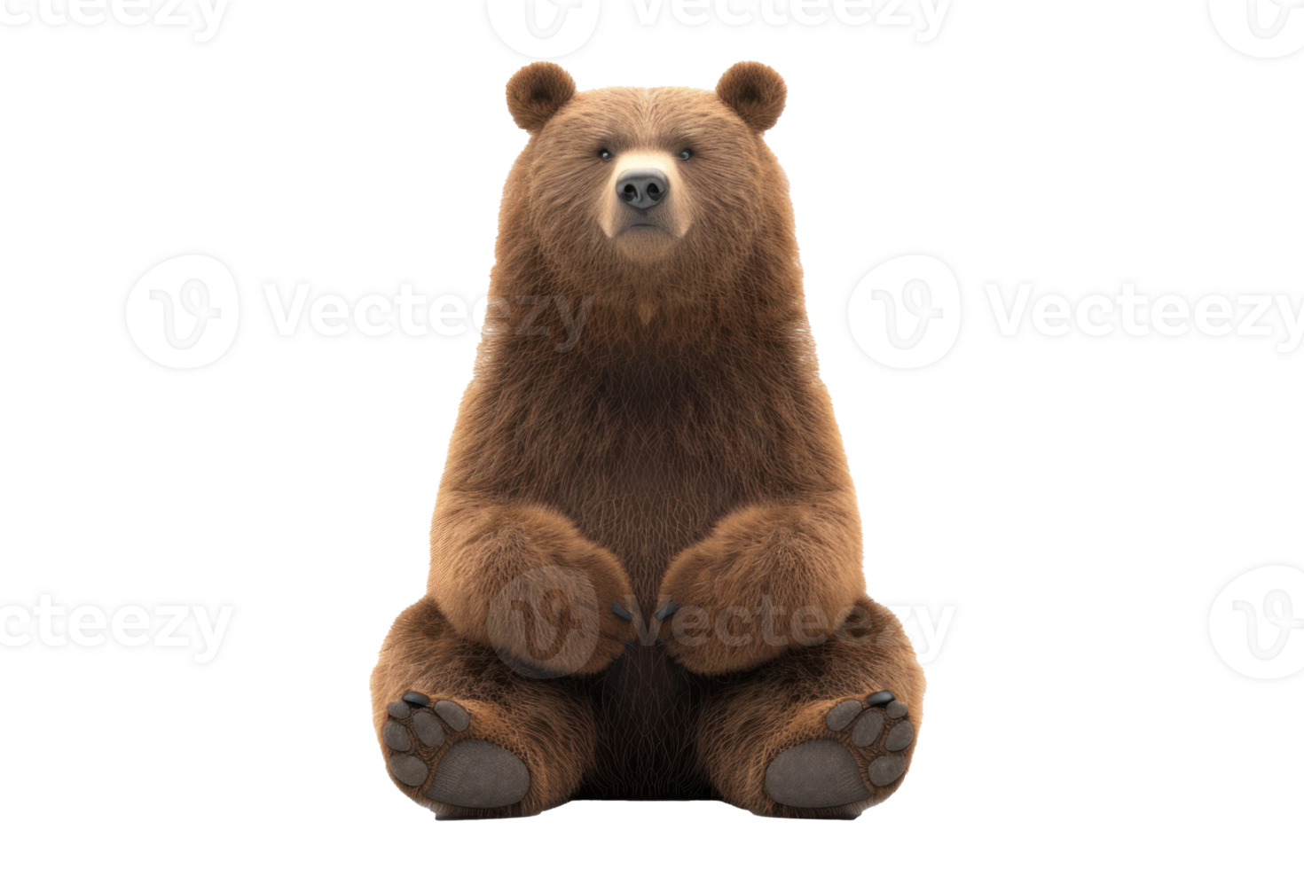 A friendly bear sitting facing forward, on a transparent background png