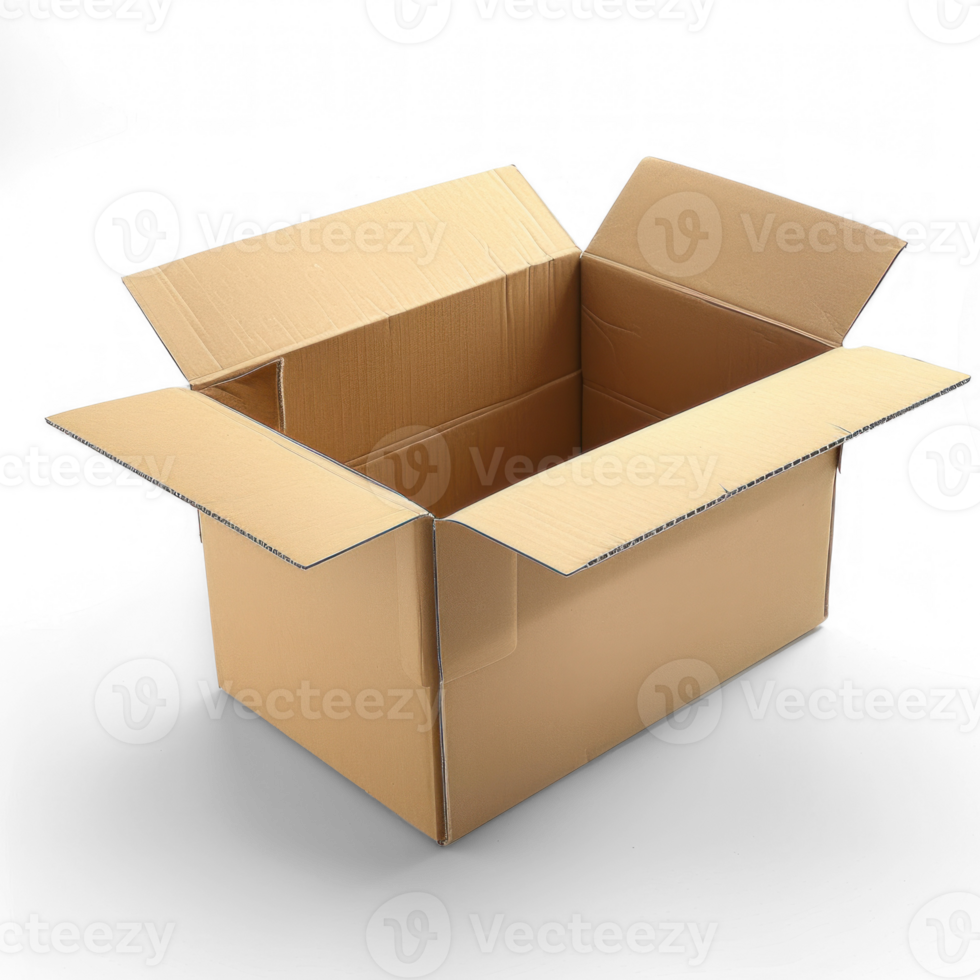 a cardboard box that closes from the top forward, size 39x25x18cm, isolated transparent background png