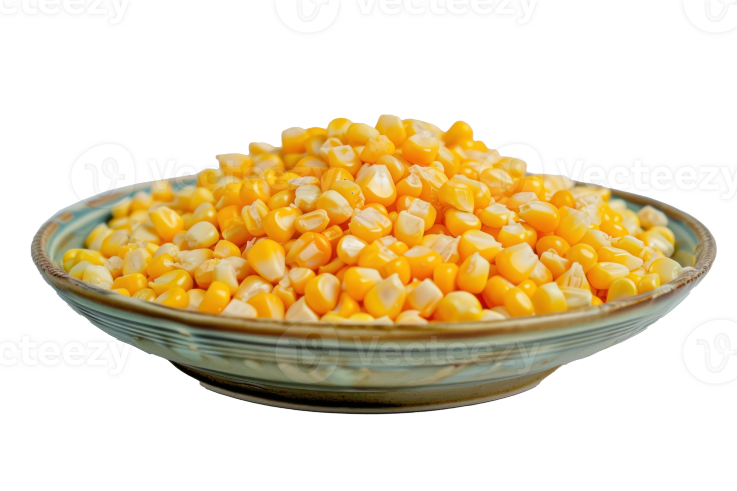 A plate of corn kernels on a transparent background png