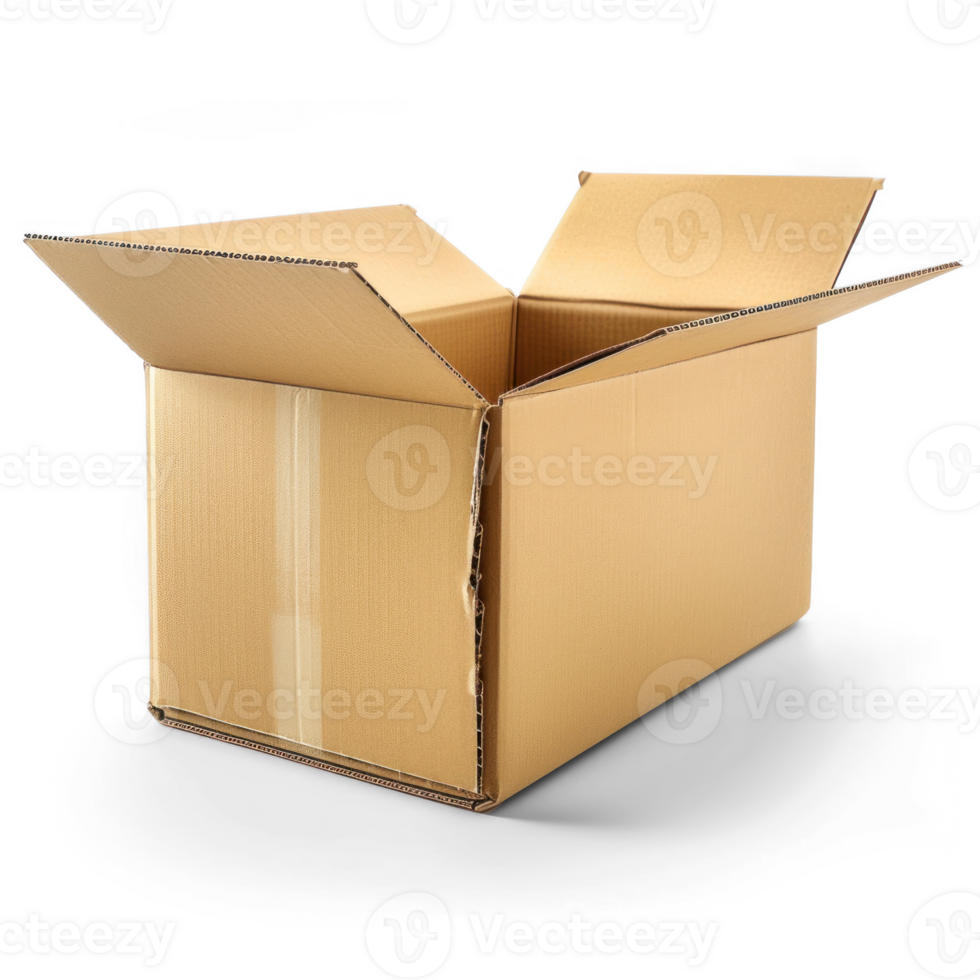 a cardboard box that closes from the top forward, size 39x25x18cm, isolated transparent background png