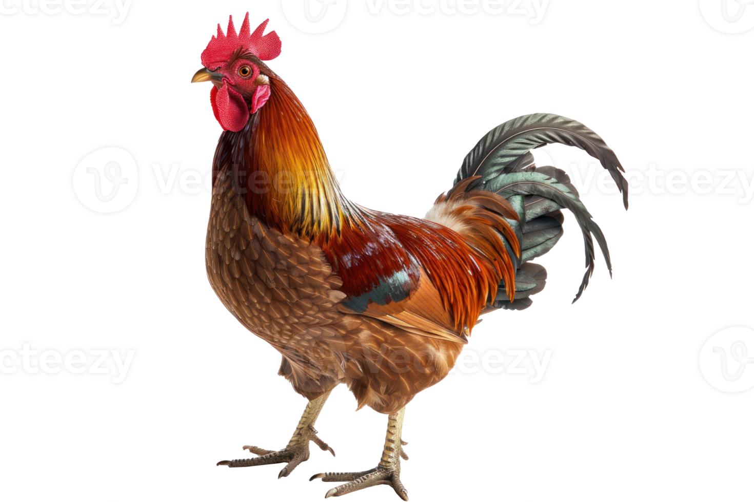 red rooster standing isolated on a transparent background png