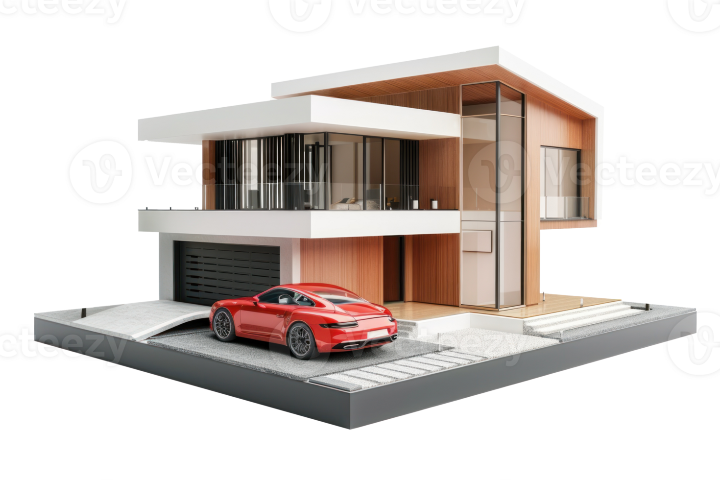 modern house and car 3d isolate on transparent background png