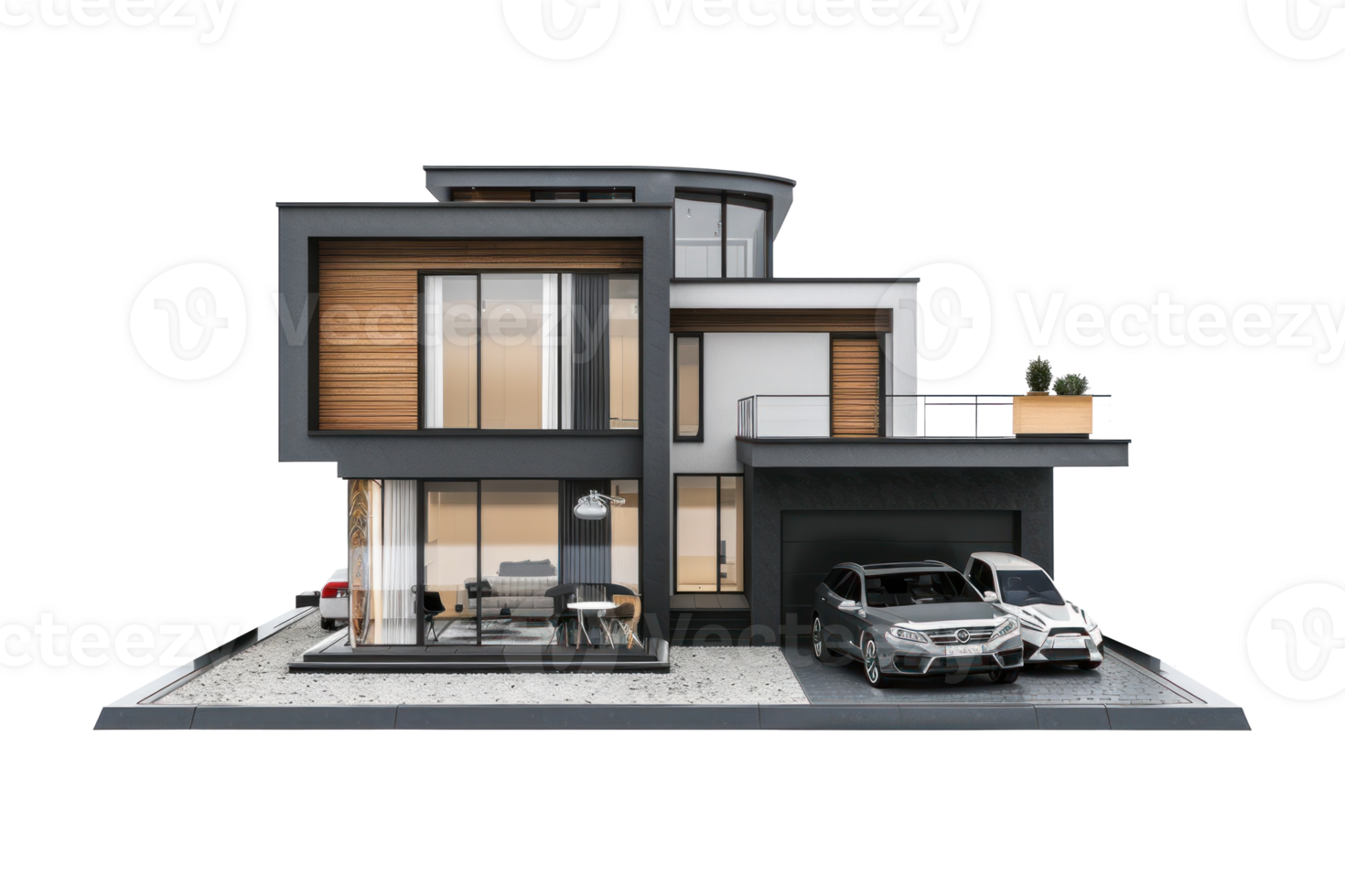 modern house and car 3d isolate on transparent background png