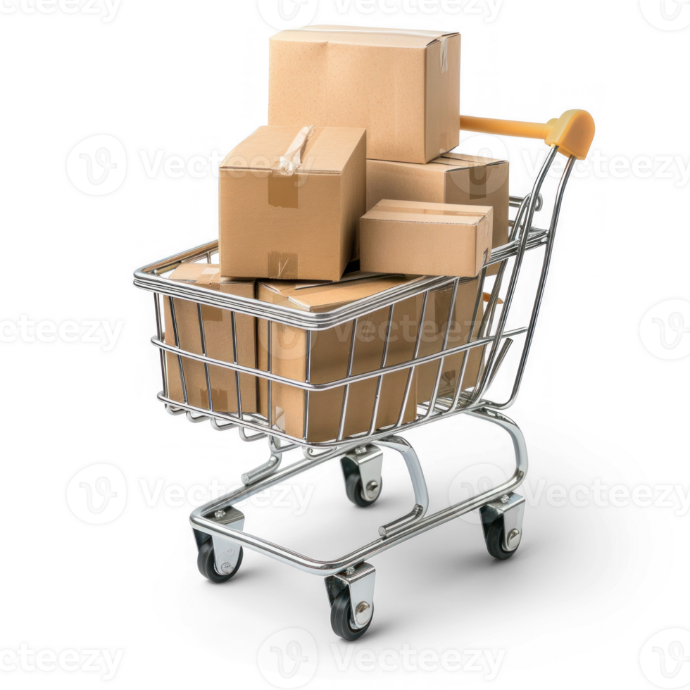 Shopping cart with boxes isolated on transparent background png
