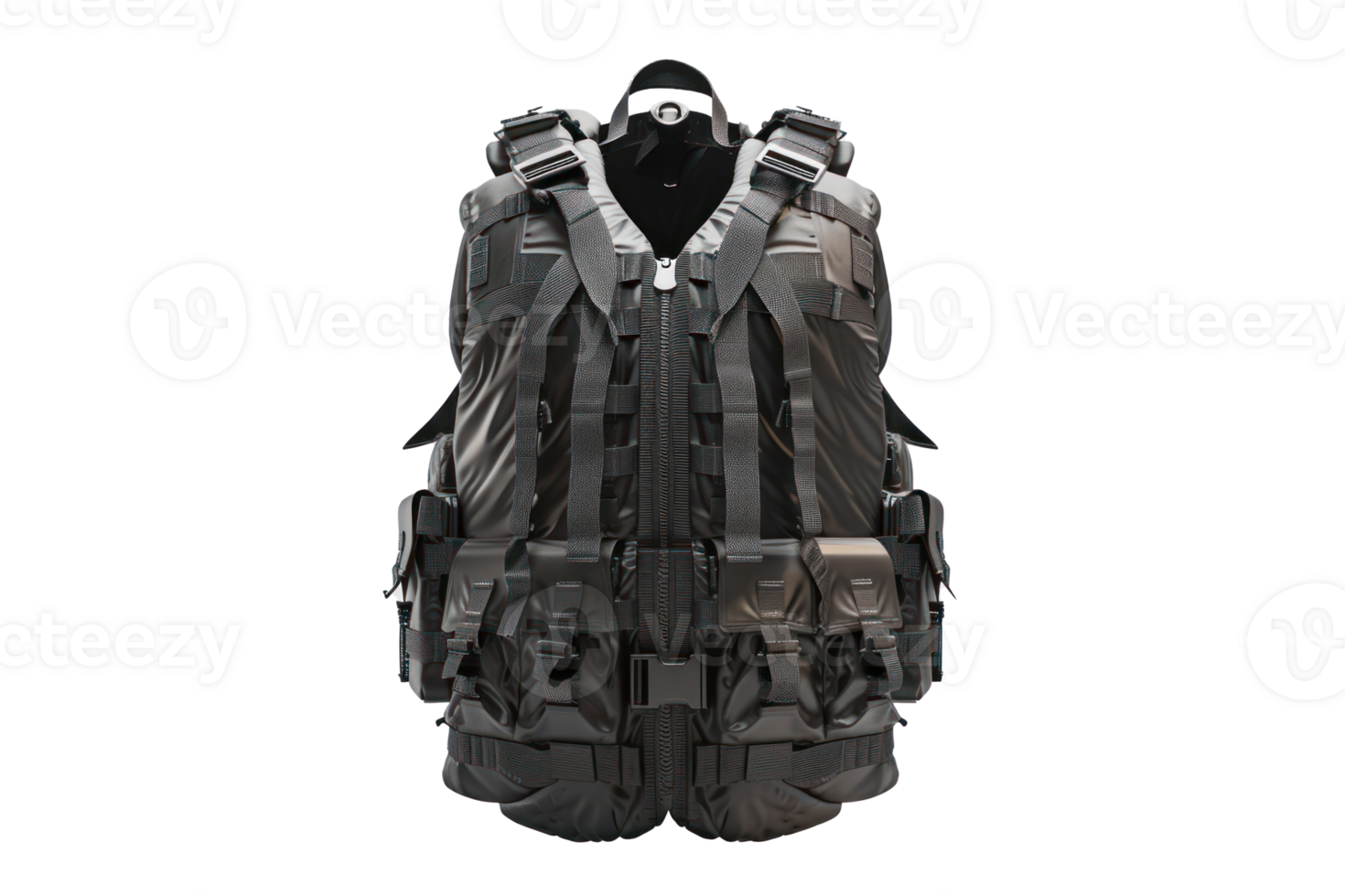 a black vest with a backpack on it isolate on transparent background png