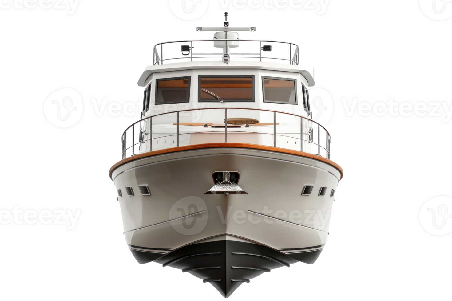 a small motor yacht from front, isolated on transparent background png