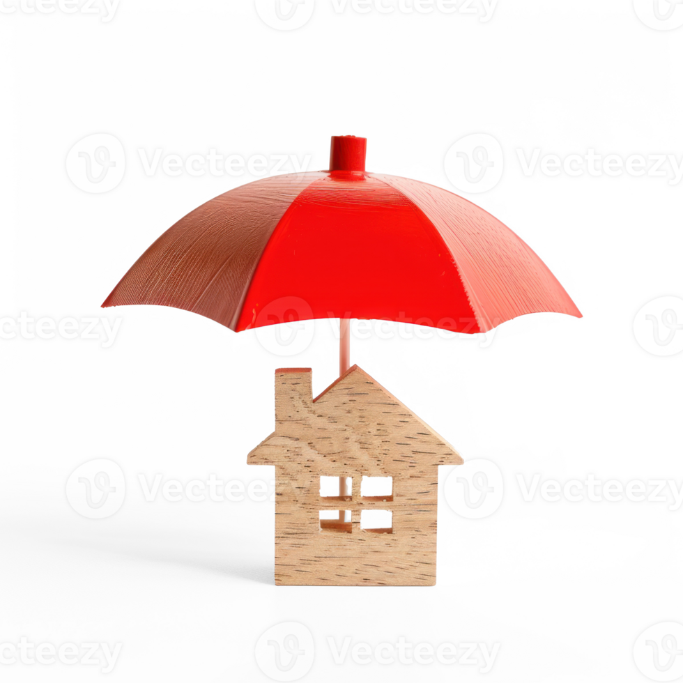 wooden house icon under red umbellar, insurance concept transparent background png