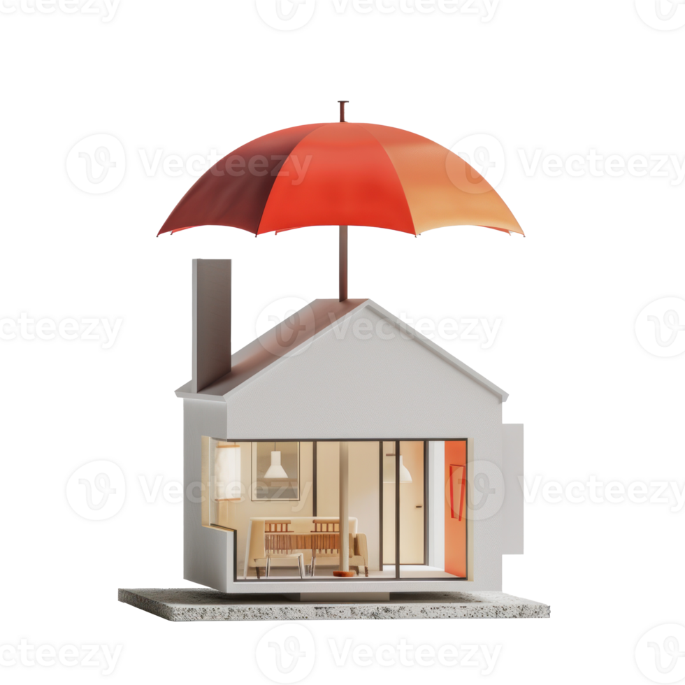 3d house under umbrella transparent background png