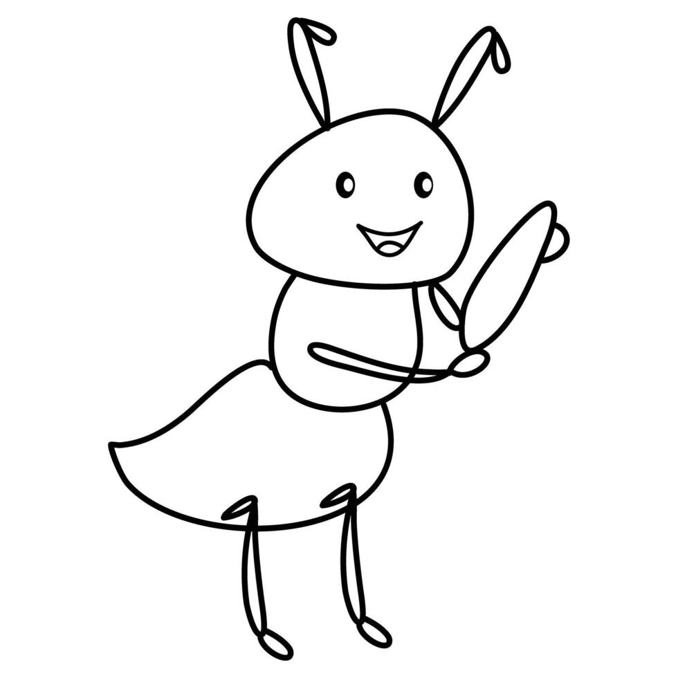 Very simple and minimalistic graphic of an adorable ant coloring book for kids vector